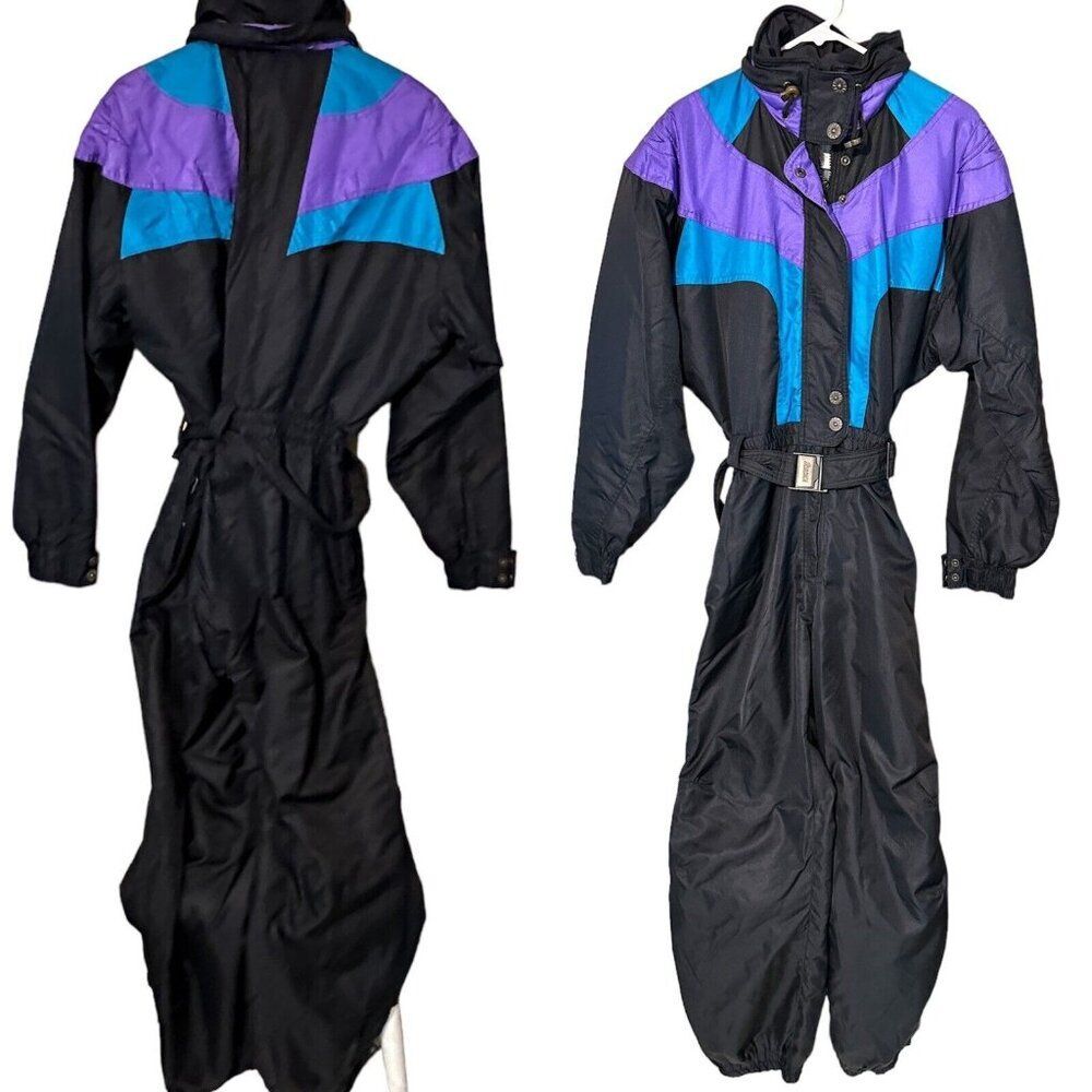 Vtg 80s Woman 12 Nordica Ski Suit Snowsuit One Piece Snow Bib Winter Skiing